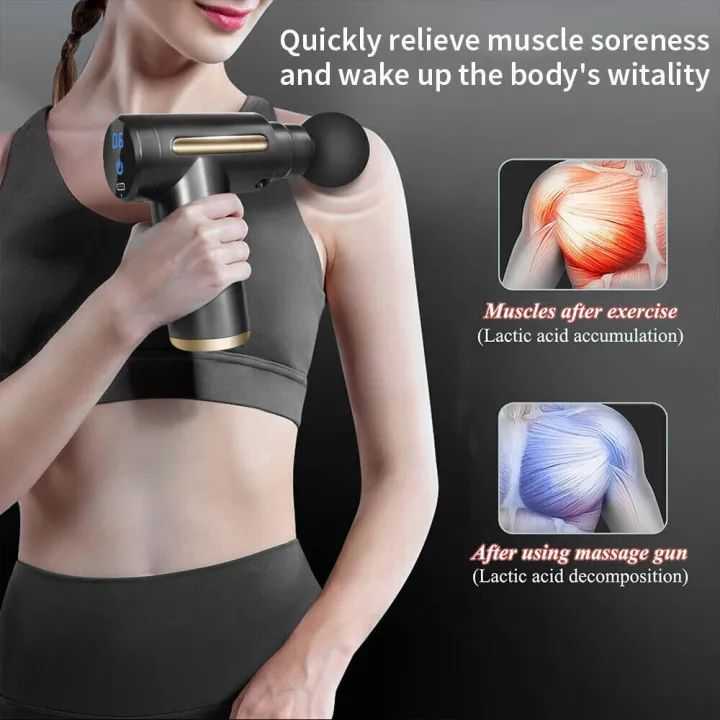 Mini massage gun by My Store with ergonomic design, deep tissue therapy, portable, compact, ideal for muscle relaxation and pain relief.