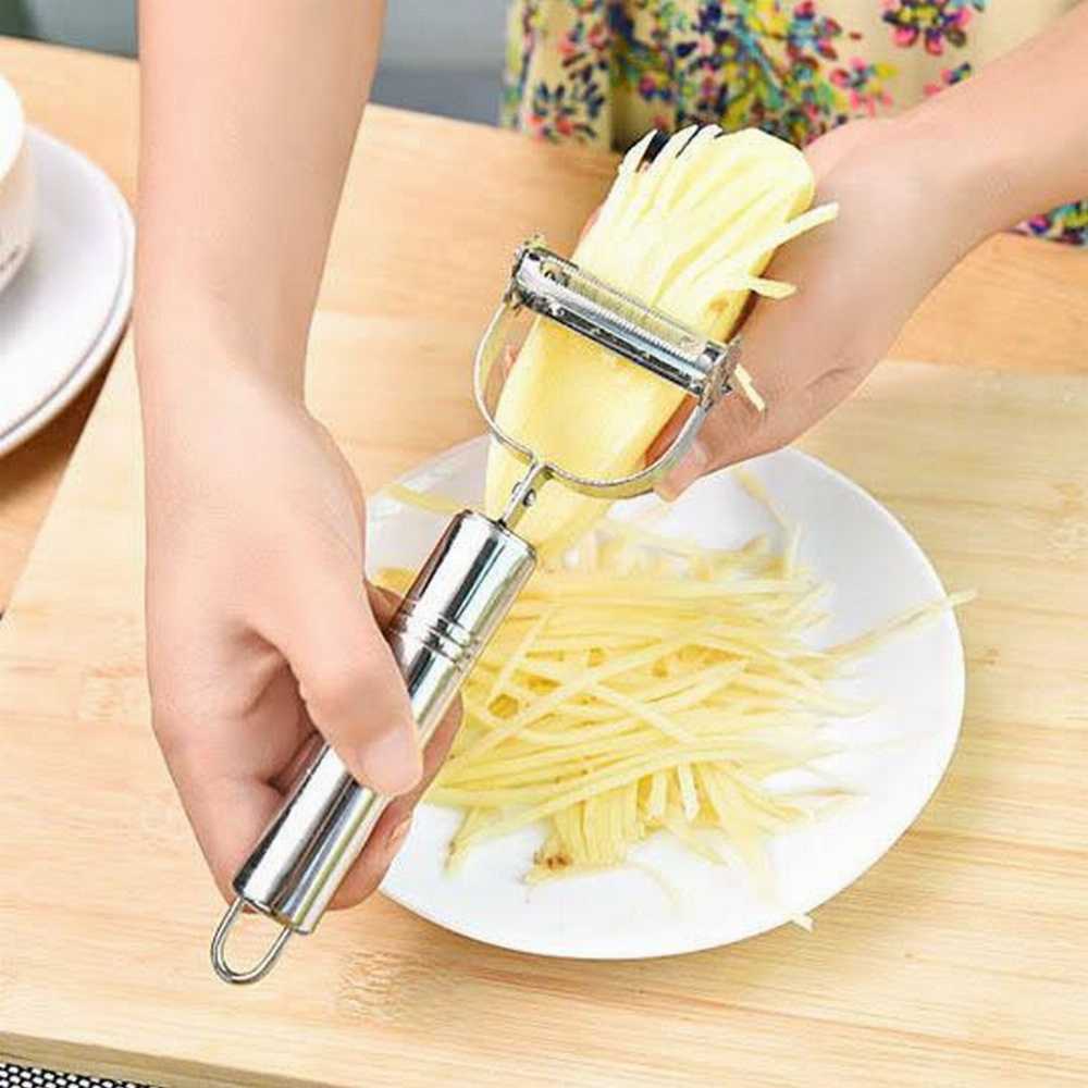 Areeb Mart stainless steel julienne vegetable peeler with ergonomic handle and double planning grater for kitchen prep.