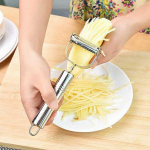 Areeb Mart stainless steel julienne vegetable peeler with ergonomic handle and double planning grater for kitchen prep.