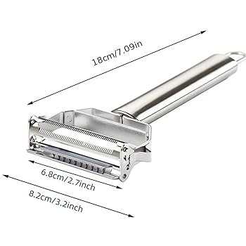 Areeb Mart stainless steel julienne vegetable peeler with double planning grater for kitchen prep and vegetable peeling.