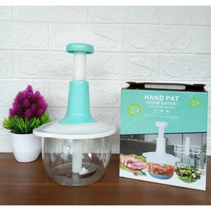 Areeb Mart 2L manual food chopper for vegetables and meat, featuring a sturdy handle and clear container for easy chopping.