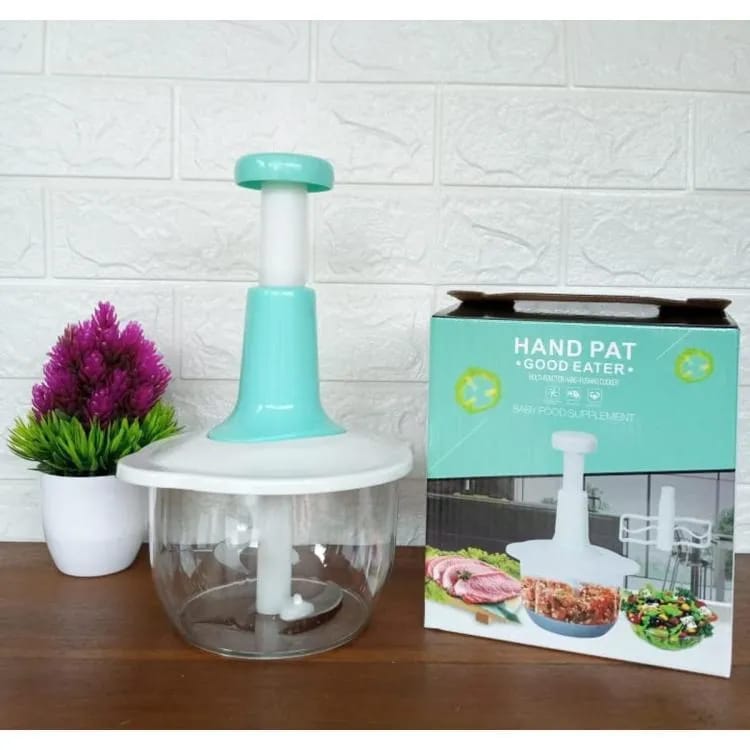 Areeb Mart 2L manual food chopper for vegetables and meat, featuring a sturdy handle and clear container for easy chopping.