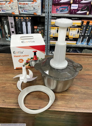 Areeb Mart 2L manual food chopper with vegetable and meat chopping blades, compact design, and ergonomic handle for easy use.